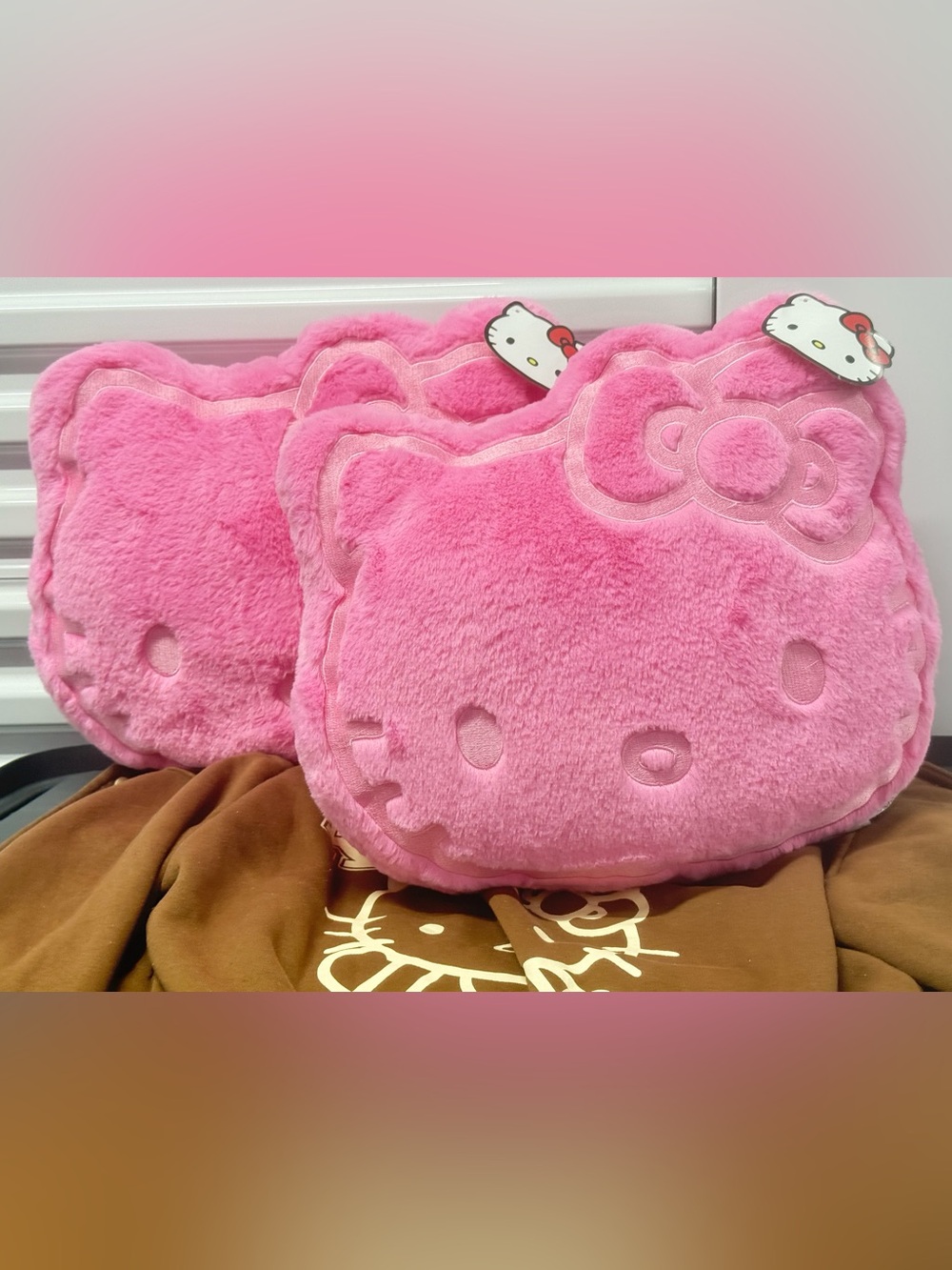 (2) NWT Hello Kitty Plush Face Pillow in Bright Pink
